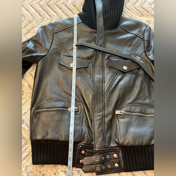 Coach Leather Moto Jacket with Knit Collar - Picture 15 of 16
